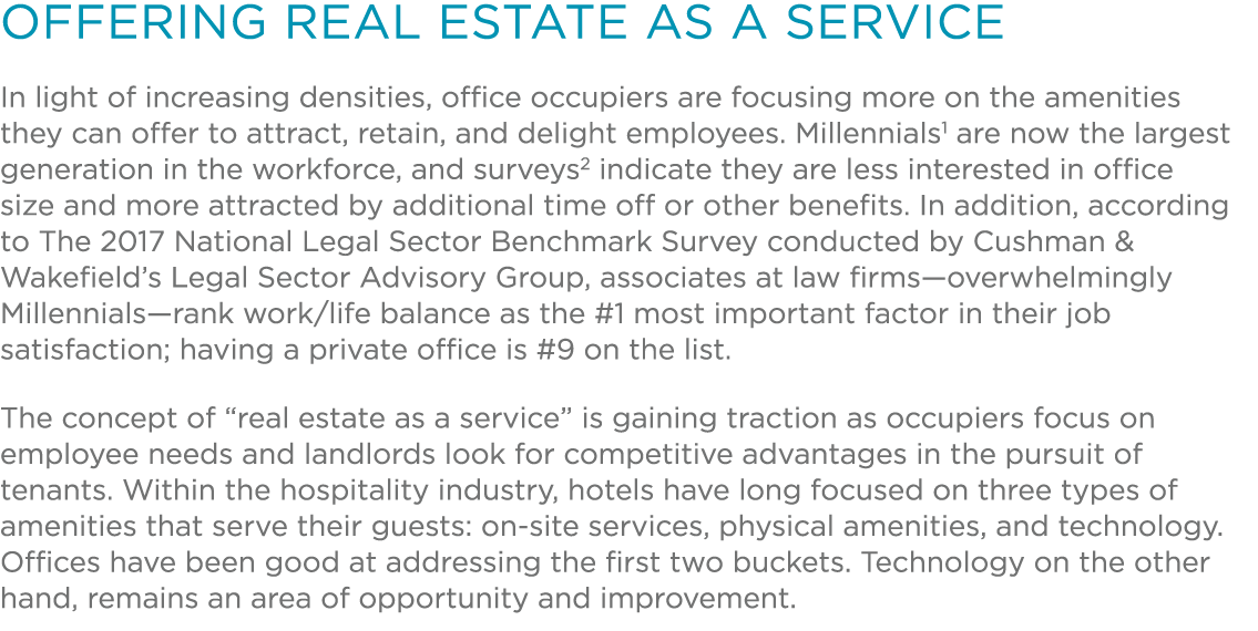 Offering real estate as a service In light of increasing densities, office occupiers are focusing more on the ameniti   