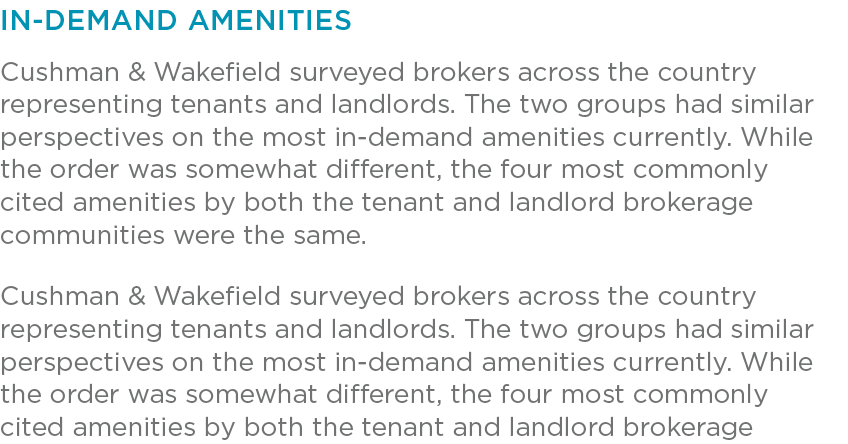 In-Demand Amenities Cushman & Wakefield surveyed brokers across the country representing tenants and landlords  The t   